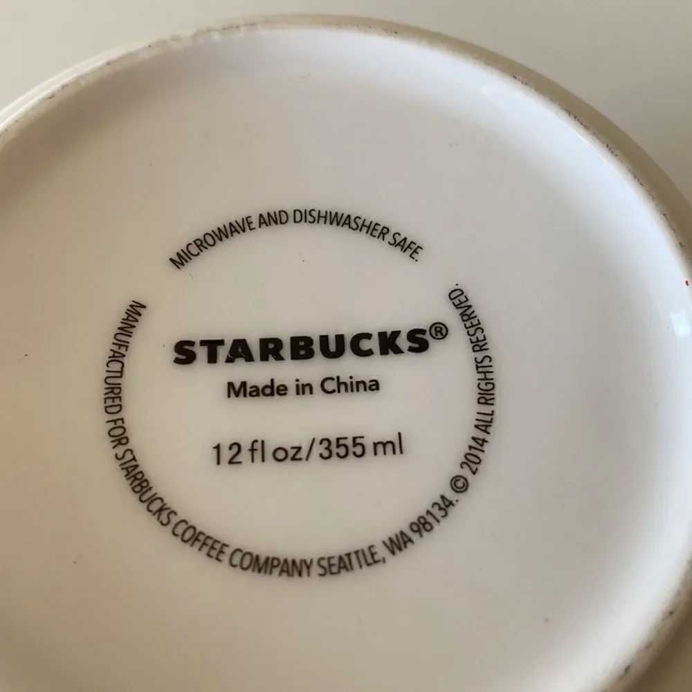 Starbucks 2014 White Embossed Coffee Cup Mug 12oz